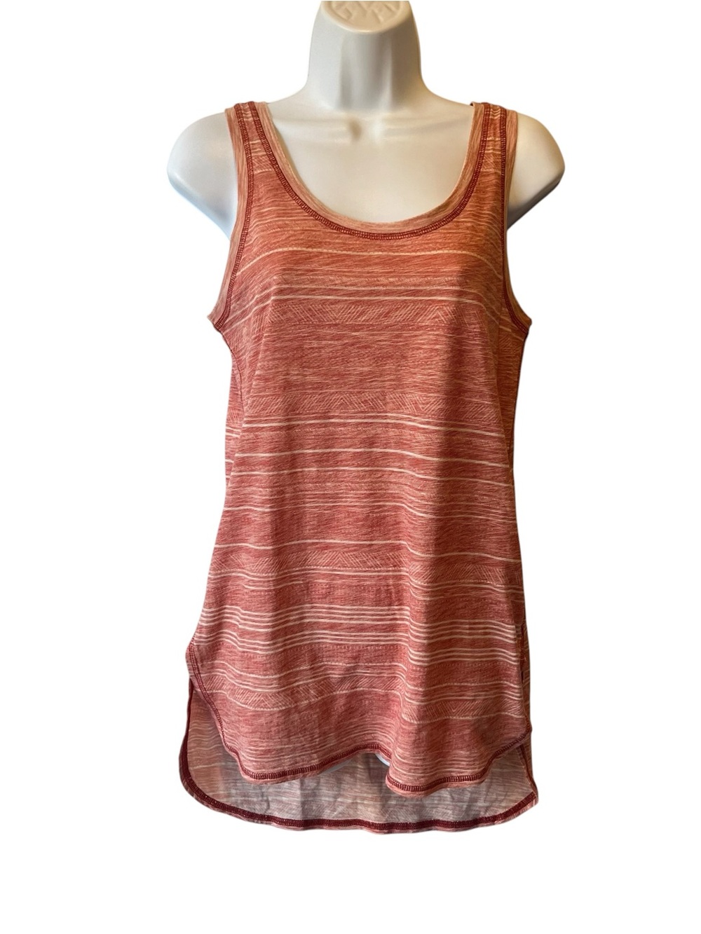 Prana tank top XS Coral Red striped Scoop neck Organic cotton blend Sleeveless